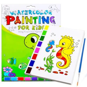 JZILU Watercolor Coloring Book for Kids, Paint with Water- Magic Paint Set Water Painting Book for Toddlers- Arts and Crafts Kit for Girls Boys Travel Activities -Stocking Stuffers for Kids