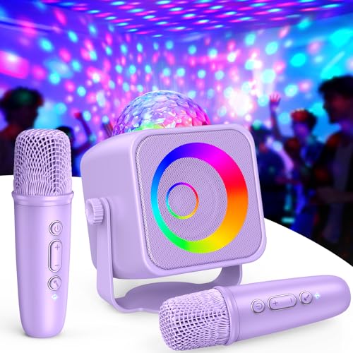 Karaoke Machine for Kids, Microphone Gifts Toys for 3-12+ Year Old Girls, Birthday Gift Toy with Disco LED Lights for Family Home Party, Portable Bluetooth Karaoke Speaker with 2 Wireless Microphones