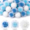 Kasyat 60 Pack 2 Inch Jumbo Glitter Tinsel Pom Poms Extra Large Sparkle Fuzzy Balls Shiny Tinsel Cat Balls for DIY Craft Decorations (Dark Blue, Light Blue, White)