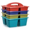 Kathfly 4 Pack Classroom Caddy Organizer with Handle, Plastic Art Craft Cleaning Caddy Bulk, Small Multipurpose Supply Organization Storage Basket for Table Desk Office Pencil Teacher (Deep Color)