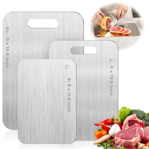 Katori Titanium Cutting Boards for Kitchen-100% Pure Titanium Cutting Board set Double Sided Non Toxic Titanware Chopping Board,Dishwasher Safe Metal Cutting Boards FathersDay Gifts(2PC-S+XL)