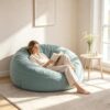 KBZSlyn 6/7ft Giant Waterproof Bean Bag Cover【No Filler】 Flocking Chenille Lazy Chair/Sofa Lazy Floor Lounger for Bedroom, Living Room, Terrace (dust Green, X-Large)
