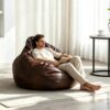 KBZSlyn Faux Flocking Suede Round Bean Bag Chair Cover (Coffee)