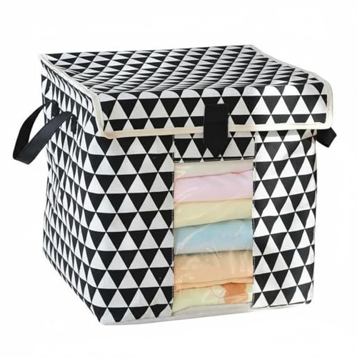KCHFEVQ Triangle Storage Box Foldable Organizer Container Bin With Clear Window And Lid Cotton And Frame With Side Handles For suitable for bedroom laundry, Black Triangle Pattern