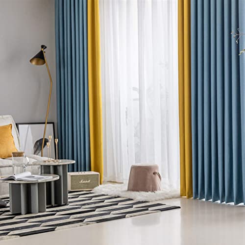 Keep Warm Draperies Thick Nordic Style Blackout Grommet Window Curtain Curtains with Hooks Blackout Curtain Double Layer for Living Room-J W500cm X L270cm (Ee W700cm X L270cm)