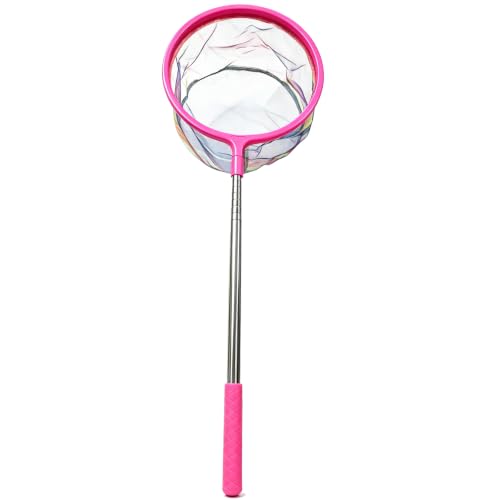 KEESHINE 2 Pack Kids Fishing Net Set, Telescopic Stainless Steel Landing Net with Collapsible Bucket, Butterfly Bug Net & Backpack for Freshwater Lake Pond Garden Outdoor Activities (Pink & Blue)