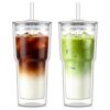 KEMORELA 20oz Double Wall Glass Cups with Lids and Straws,Insulated Tumbler