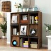 Kennkari 9 Cube Storage Bookcase with Flip Doors, Cube Organizer with Display Slots for Magazines Decor, Freestanding Cabinet for Living Room Bedroom Office (Walnut)