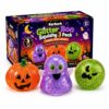 Kerberk Halloween Squishy Toys 3 Pack - Glitter Slow Rising Sensory Fidget Squishies - Soft Stretchy Stress Relief Toy for Party Favors, Trick or Treat - Pumpkin, Ghost, Monster