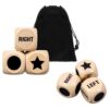 KFHENSOMR 6Pcs Left Right Center Game Dice 1.2 Inch Fun Left Right Roll Dice Game Set Lotus Wood Dices with Drawstring Bag Wooden Dices Accessorie Easy to Store and Carry Around for Travel