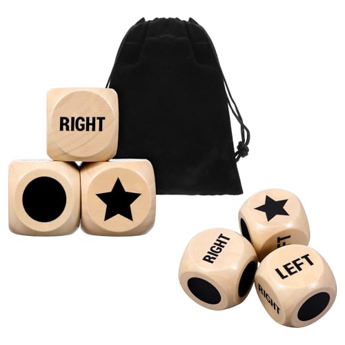 KFHENSOMR 6Pcs Left Right Center Game Dice 1.2 Inch Fun Left Right Roll Dice Game Set Lotus Wood Dices with Drawstring Bag Wooden Dices Accessorie Easy to Store and Carry Around for Travel