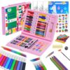 KIDDYCOLOR Kids Art Set, Drawing Art Supplies for Girls & Boys Ages 4-8 with Watercolor Cakes, Oil Pastels, Colored Pencils, Ideal Gift for Young Artist, Pink-87pcs