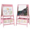 Kids Art Easel with Double-Sided Whiteboard/Blackboard, Paper Roll, Pink