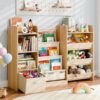 Kids Bookshelf and Toy Storage with 7 Removable Bins, 52 inch, Burlywood