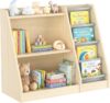 Kids Bookshelf for Bedroom Toddler Child Baby Bookcase 3-Tier for Nursery Toy Stuffed Animal Storage Organizer 4 Sling Display Shelf Stand Book Rack Wood Classroom Playroom Library Montessori Boy Girl