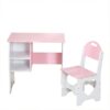 Kids Desk and Chair Set with Storage, Pink and White, Cat Side Graphic