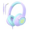 Kids Headphones Wired for School, 3.5mm Safe Volume Limit with Mic, Purple