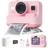 Kids Instant Print Camera, 1080P Digital Camera for Girls and Boys Ages 3-12, Portable Photo Printer Toy with 32GB Card, 3 Paper Rolls, Birthday, Pink