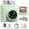 Kids Instant Print Camera, 1080P HD Video Digital Toy, Green | Includes 32GB Card, 3 Rolls Paper & 5 Colored Pens, Inkless Print, Christmas Birthday Gift for Girls and Boys Ages 3-14