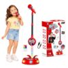 Kids Karaoke Microphone with Adjustable Stand,43.3" Adjustable Microphone Stand for Kids with 7 Color Rotational Flashing Lights & Phone Connection Cable,KidsStandingMicrophone for Portable Singing