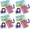 Kids Magnet Physics Science Kit, STEM Educational Learning Set Includes Bar & Horseshoe Magnets, Magnetic Powder for School Teachers & Homeschool Students (Pack of 4)