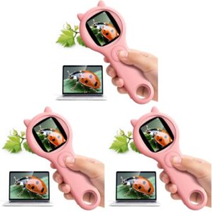 Kids Microscope for Girls, 500X Portable Digital Microscope with 2" IPS Screen, Cute STEM Learning Toy, Birthday Gift for Girls Age 5-12 (Pink) (Pack of 3)