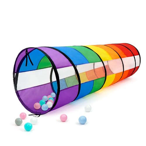 Kids Play Tunnel for Toddlers, Large 21" Colorful Rainbow