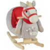 Kids Plush Rocking Horse with Lullaby Song and Hand Puppets, Gray