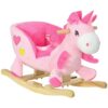 Kids Rocking Unicorn Horse with Songs Wooden Base Seatbelt Pink