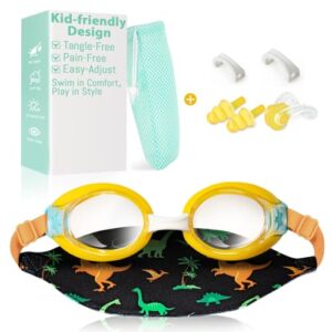 Kids Swim Goggles with Fabric Strap for 3-12, No Hair Pulling, Yellow