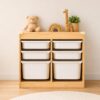 Kids Toy Organizer with Bookshelf, Solid Wood Shelf with Pull-Out Bins