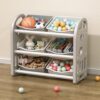 Kids Toy Storage Organizer with 6 Bins, Grey HDPE Shelf and Bin Cabinet
