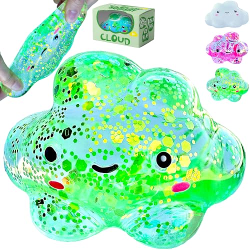 Kiedle Premium Cloud Stress Ball, Odor-Free Slow Rise Crystal Clear Nice Sensory Squishy Cute Fidget Toy - Easy to Clean - Durable - Gift-Ready - Children Safety Certificate & ASTM Certified 3+