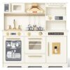 Kinder King Wooden Kids Play Kitchen w/Sounds, Storage, Accessories, Beige