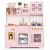 Kinder King Wooden Play Kitchen for Kids, Storage, Accessories, Pink