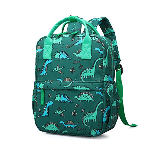 KingCheer Cute Preschool Backpack Toddler School Book Bag for Girls Boys Kids Kindergarten Nursery Travel Bag with Chest Strap(12inch, Green Dinosaur)