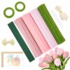 KINGLAKE 400 Pcs Pipe Cleaners Craft Set - 4 Assorted Pink Pipe Cleaner Set for DIY Flower Making Kit Fluffy Chenille Stems for with Floral Stems Gardening Tape Stamen for DIY Gift Decorations