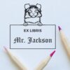 Kinkalow Cat Peeking Ex Libris Book Stamp, Duo Hand Mount, 1-5/8 Square