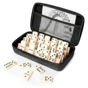 KIPPERYAN Jumbo Dominos Set with 4 Wooden Racks, Double 6 Dominoes Set with Portable Case 28 Domino Tiles with 4 Tile Holders in Travel Case for Classic Family Board Game