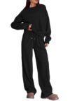 KIRUNDO Sweatsuits Women 2 Piece Outfit Sweat Set Lounge Sets, Black, L