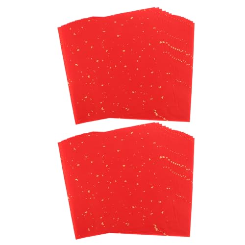 Kisangel 80 Sheets Red Xuan Paper for Chinese Calligraphy Practice with Grid Layout, Lightweight Ink Absorption Sheets, 8.65x8.65 Inches, for Spring Festival Couplets and Painting Learning,