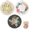 KISSBUTY 3 Pack Embroidery Starter Kit with Pattern, Cross Stitch Kit Including Embroidery Fabric with Floral Daisy Pattern, 1 Pc Bamboo Hoop, Color Threads and Tools Kit