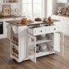 Kitchen Island On Wheels with Internal Storage Rack, Power Outlet and Open Shelves, Rolling Island Cart for Kitchen with Knife Holder, for Kitchen, Dining