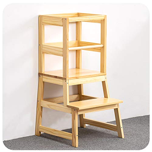 Kitchen Step Stool for Toddlers with Non-Slip Mat, WOOD CITY Wooden Kids Montessori Learning Stool Tower, Toddler Standing Tower Helper for Kitchen Counter and Bathroom Sink(Burlywood)