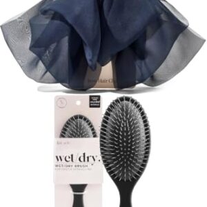 Kitsch Blue Hair Bow & Black Wet Dry Brush Detangler Bundle