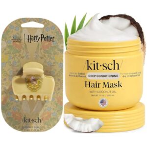 Kitsch Hufflepuff Hair Clip & Coconut Oil Hair Mask Bundle for Women