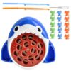KIZUNE Shark Themed Magnetic Fishing Game Toy, Rotating Board with Music & 2 Fishing Rods, Educational Hand-Eye Coordination Training Toy, Fun Birthday Gift for Kids Ages 3+ (Blue)