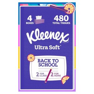 Kleenex Ultra Soft Facial Tissues, 4 Flat Boxes, 120 Tissues per Box