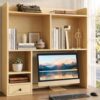 knoworld Desktop Bookshelf for 27" Monitor, 36.4" Tall Dorm Desk Hutch Organizer with 5 Shelves & 1 Drawer, Engineered Wood Desk Shelf for Computer Desk, Natural