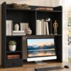 knoworld Desktop Bookshelf for 27" Monitor, 36.4" Tall Dorm Desk Hutch Organizer with 5 Shelves & 1 Drawer, Engineered Wood Desk Shelf for Computer Desk, Black